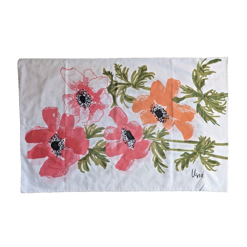 Vintage Vera Neumann Pillowcase Large‎ Scale Floral Pink Coral Orange Flowers
